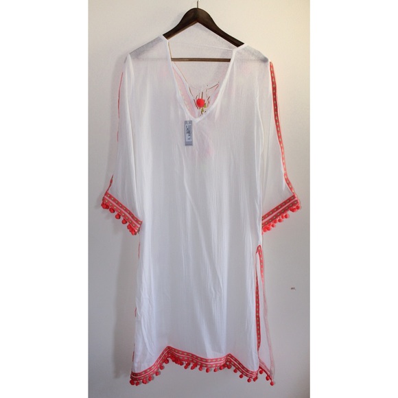 ASOS America & Beyond Grape Pom Beach Dress Caftan - Picture 7 of 10